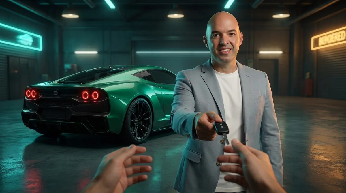 Yoel Sardiñas entregando las llaves del auto al conductor